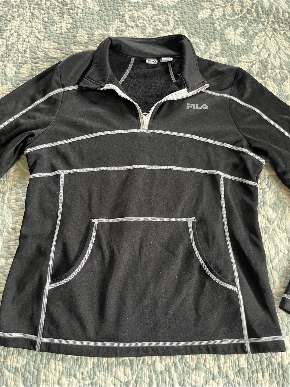 Fila Black Quarter-Zip Pullover with Gray Contrast Stitching